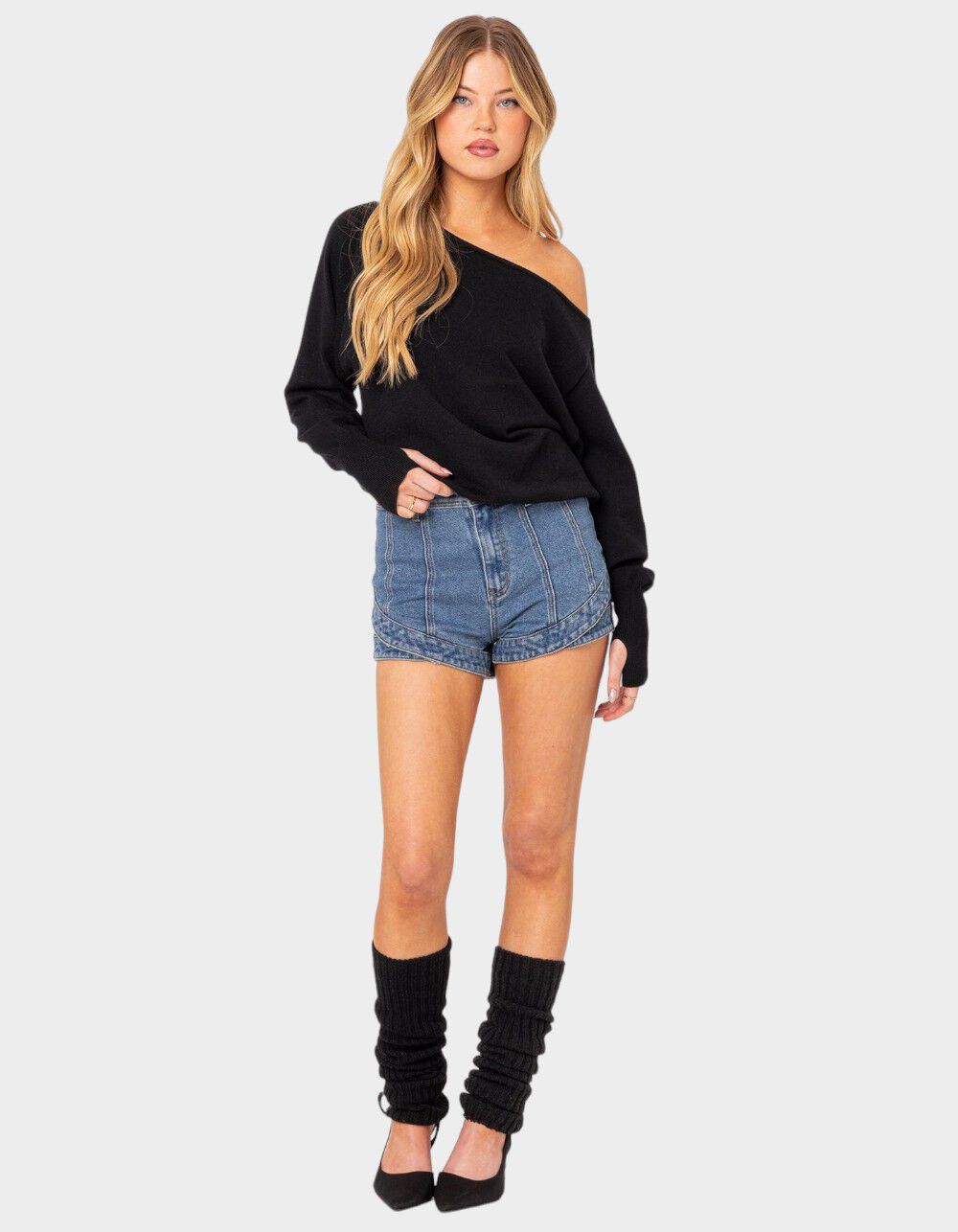 EDIKTED Off Shoulder Oversized Sweater - BLACK - S | Tillys