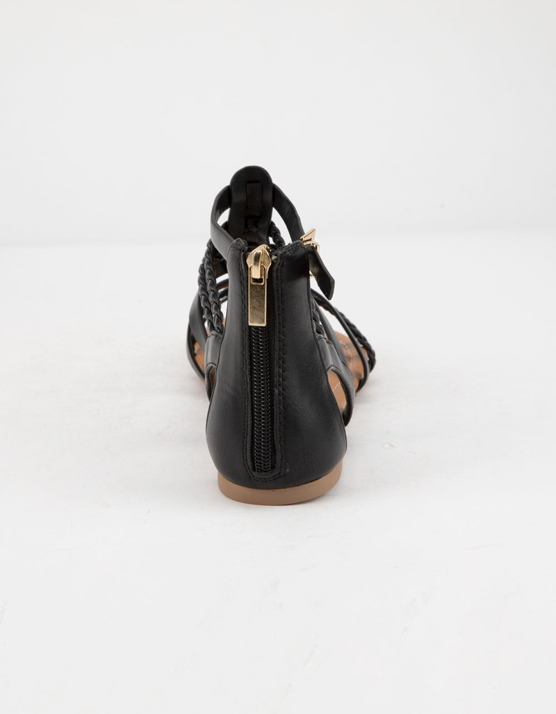 SODA Braid Back Zip Black Womens Gladiator Sandals image number 3