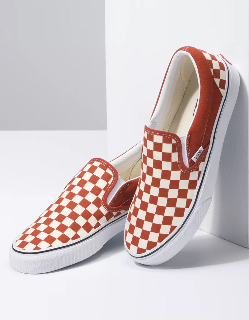 VANS Checkerboard Slip-On Rust & True White Mens Shoes image number 2