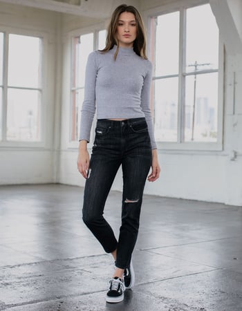RSQ Vintage Mom Womens Wash Black Ripped Jeans Primary Image