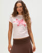 FULL TILT Hibiscus Beaded Womens Baby Tee image number 1