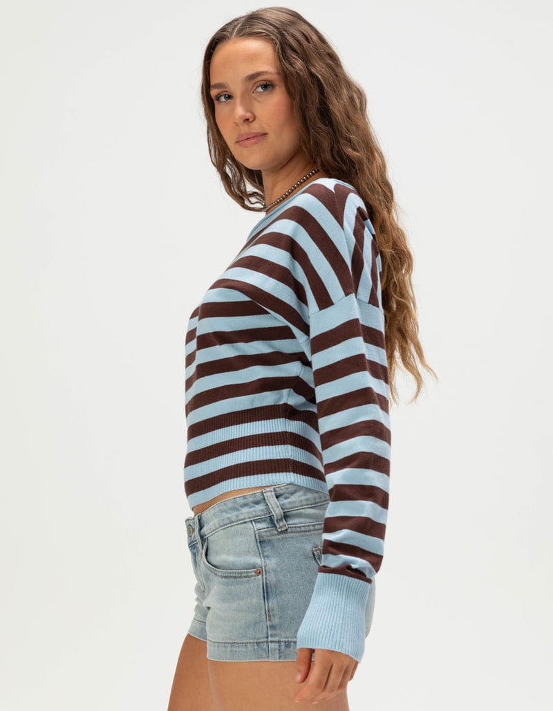 RSQ Womens Off The Shoulder Stripe High Rib Sweater image number 2