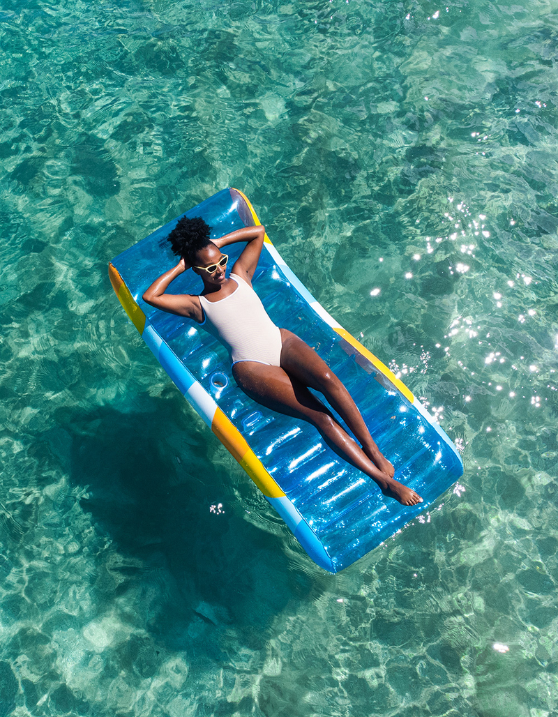 POOLCANDY Good Vibes Deluxe Inflatable Pool Chaise Lounger image number 1