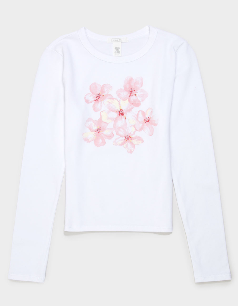 FULL TILT Floral Beaded Girls Long Sleeve Baby Tee image number 1