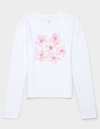 FULL TILT Floral Beaded Girls Long Sleeve Baby Tee Alternative Image