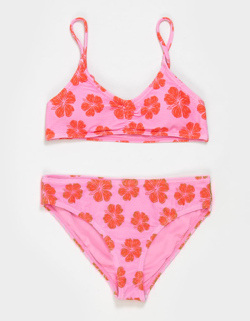 FULL TILT Texture Hibiscus Girls Bralette Bikini Set image number 0