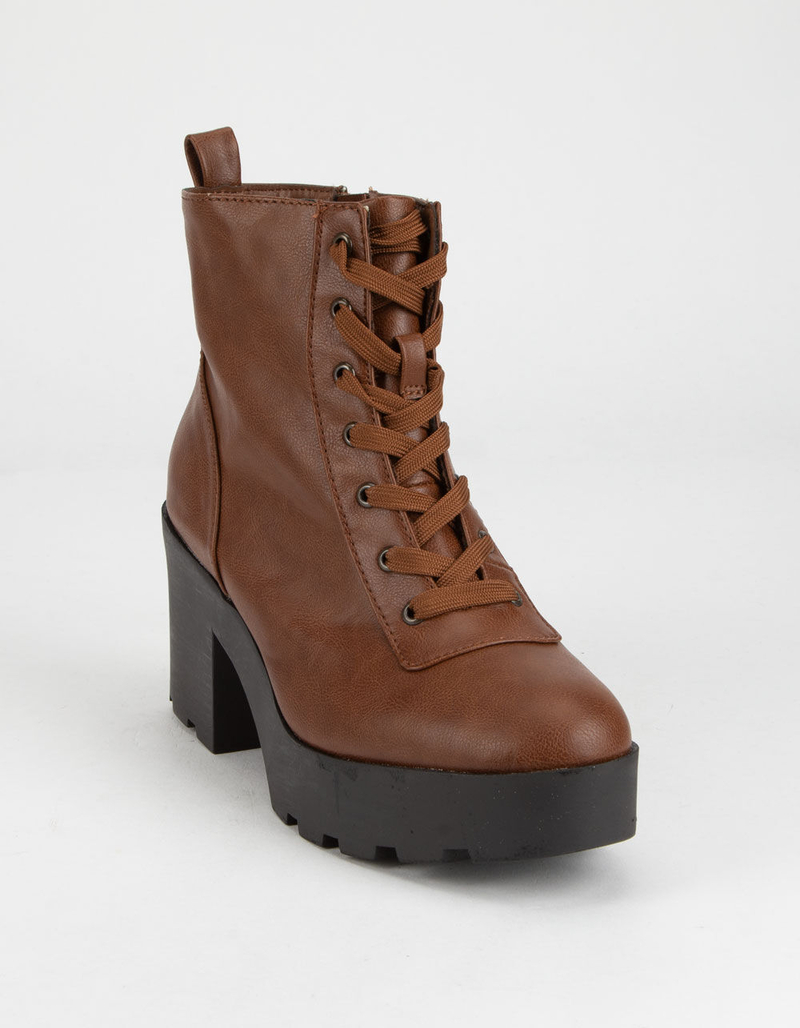 BAMBOO Chunky Lug Sole Lace Up Chestnut Womens Boots image number 0