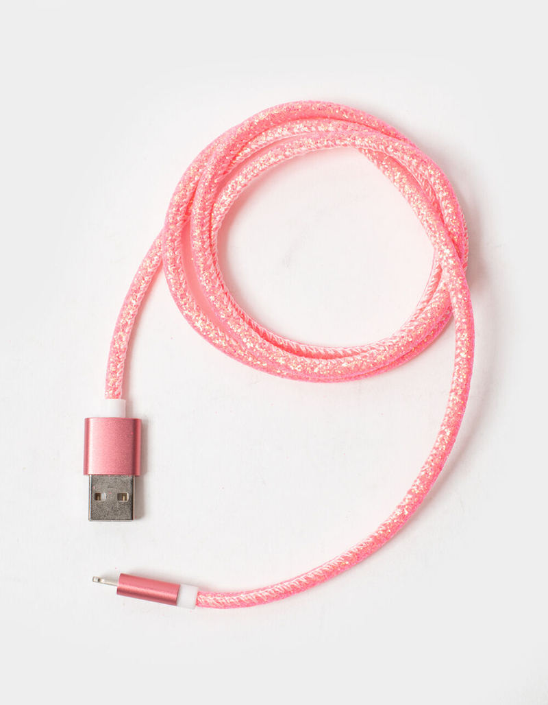 URBAN SOUL 3 Foot Pink Glitter Charging Cable image number 0