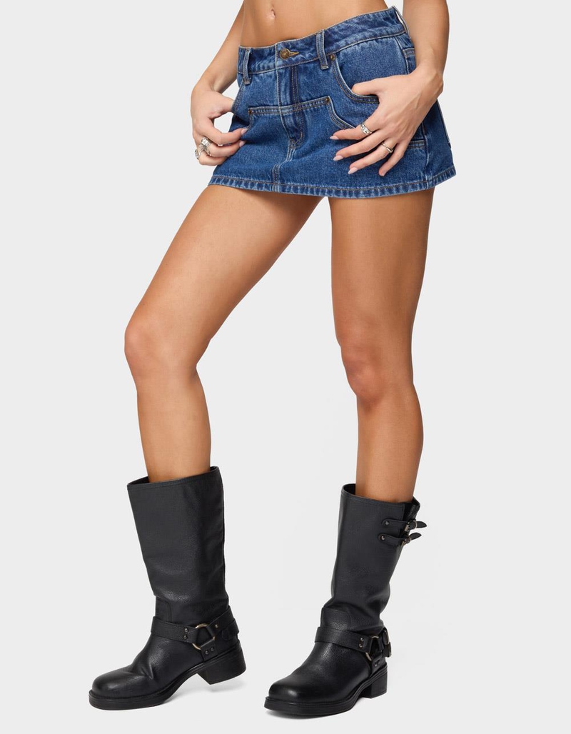 EDIKTED Stitched Up Denim Mini Skort image number 1