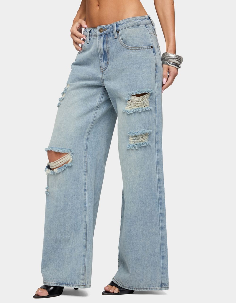EDIKTED Ellah Distressed Low Rise Baggy Jeans image number 1