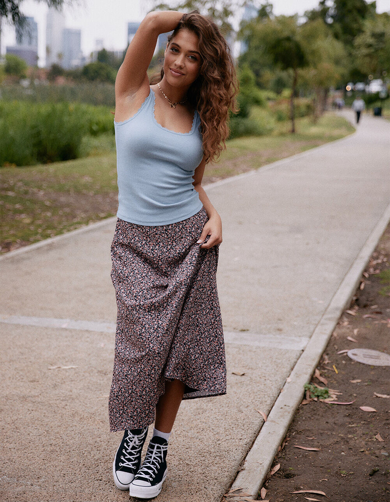 RSQ Womens Low Rise Ditsy Midi Skirt image number 6