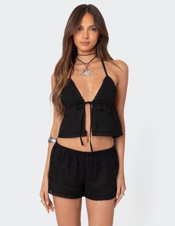 EDIKTED Jael Tie Front Eyelet Halter Top Primary Image