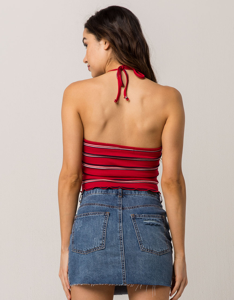 FULL TILT Stripe Red Womens Halter Top image number 1