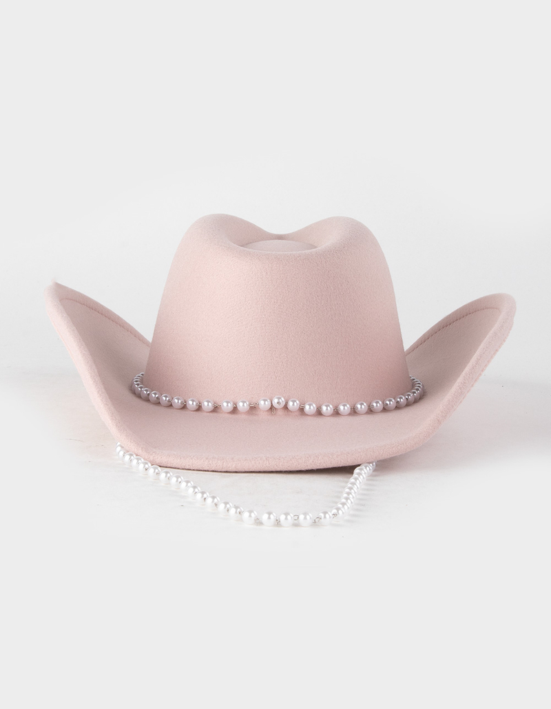Pearl Trim Faux Wool Womens Cowboy Hat image number 5