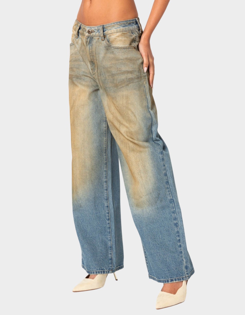 EDIKTED Muddy Washed Low Rise Jeans LIGHT BLUE Tillys