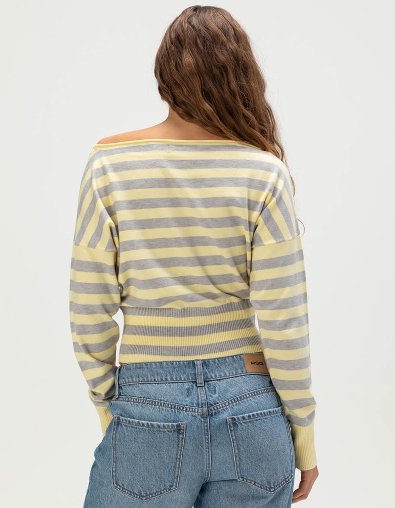 RSQ Womens Off The Shoulder Stripe High Rib Sweater image number 3