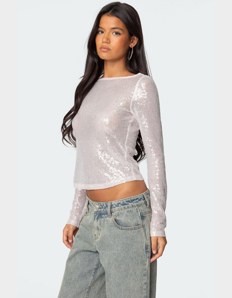 EDIKTED Sheer Sequin Boat Neck Top image number 3