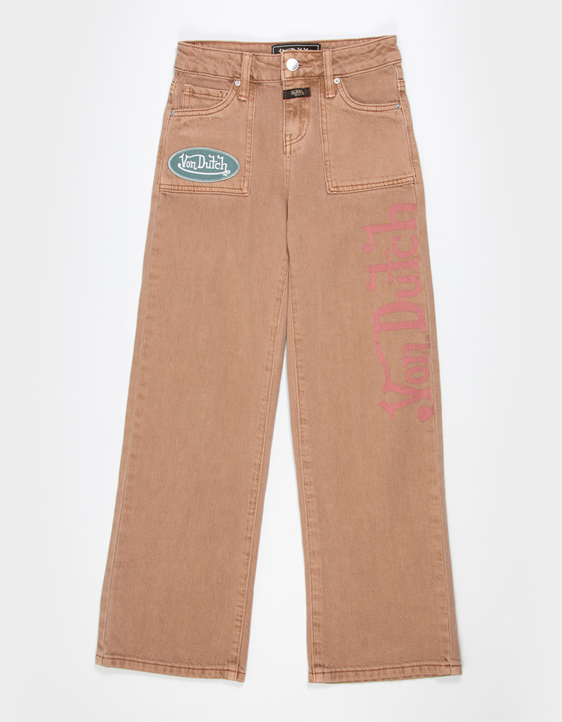 VON DUTCH High Rise Frayed Pocket Girls Wide Leg Jeans image number 1