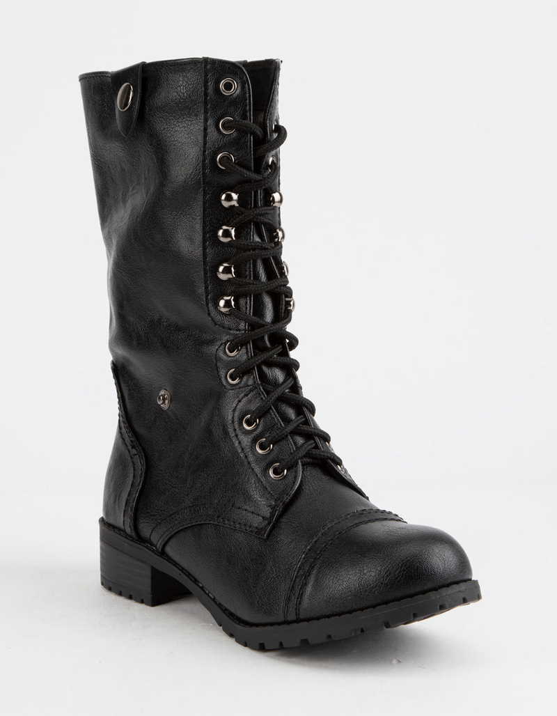 SODA Fold Down Faux Leather Black Womens Combat Boots image number 4