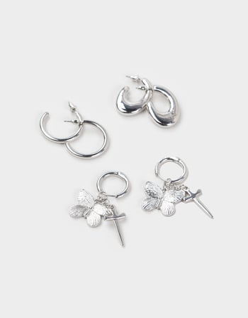 FULL TILT 3 Pack Butterfly/Sword Hoop Earrings Alternative Image