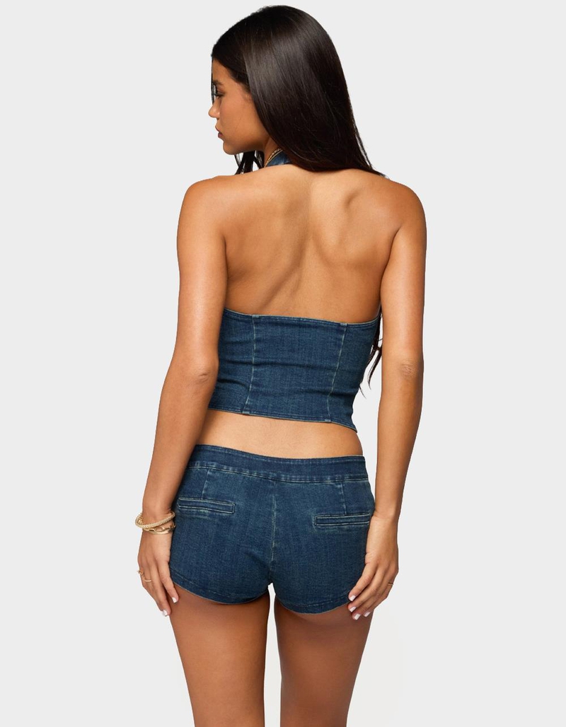 EDIKTED Sashe Button Up Denim Halter Top image number 2