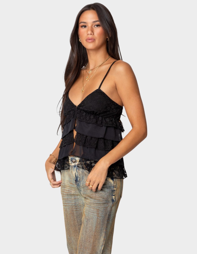 EDIKTED Lacey Split Front Ruffle Tank Top image number 2