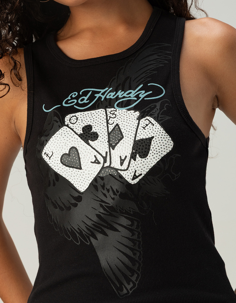 ED HARDY x MGK Lost Cards Rhinestone Womens Tank Top image number 1