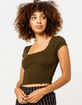 BOZZOLO Square Neck Lettuce Edge Olive Womens Tee image number 2