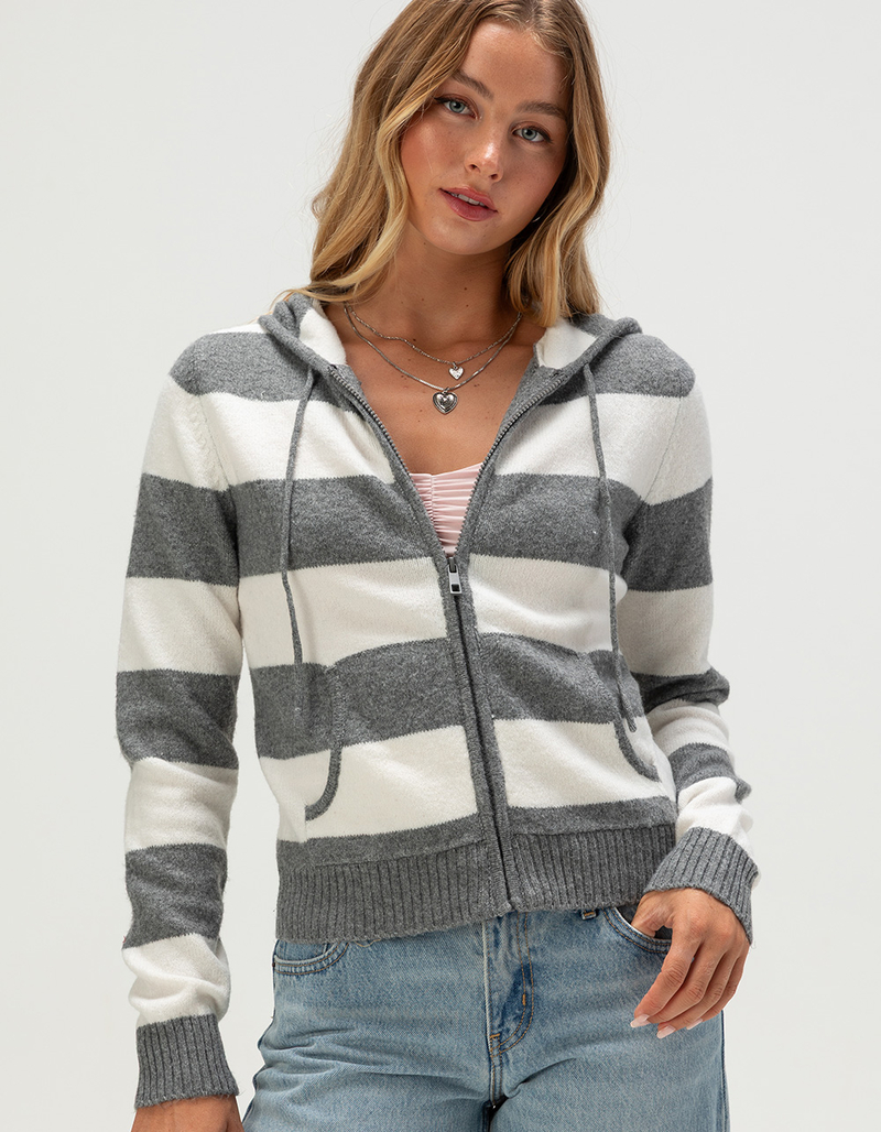 PINK ROSE Womens Stripe Zip-Up Hooded Sweater image number 0