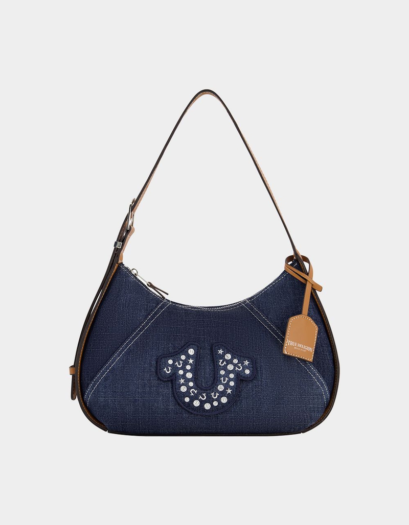 TRUE RELIGION Studded Logo Denim Hobo Bag image number 0