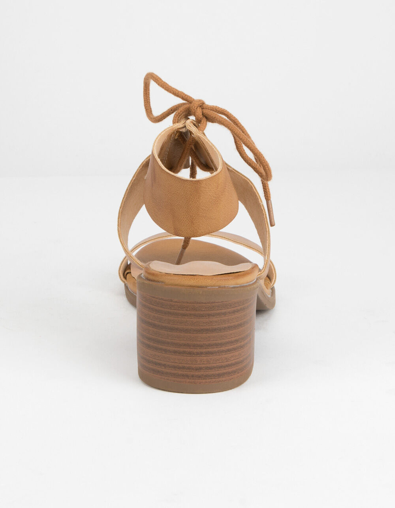 WILD DIVA Lace Up Block Tan Womens Heeled Sandals image number 3