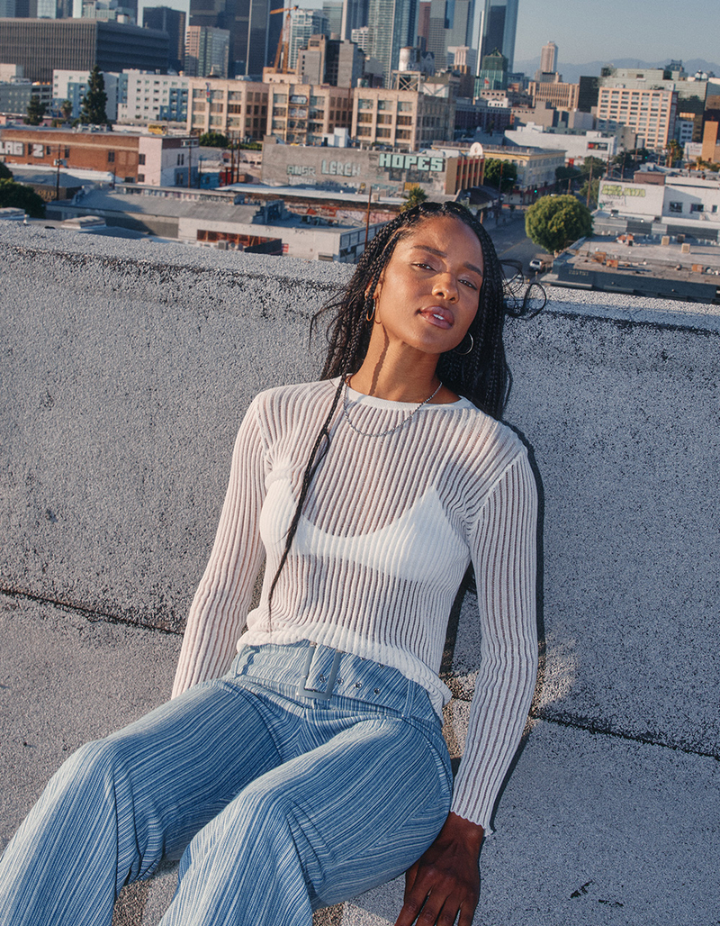 WEST OF MELROSE Sheer Stripe Womens Sweater image number 0