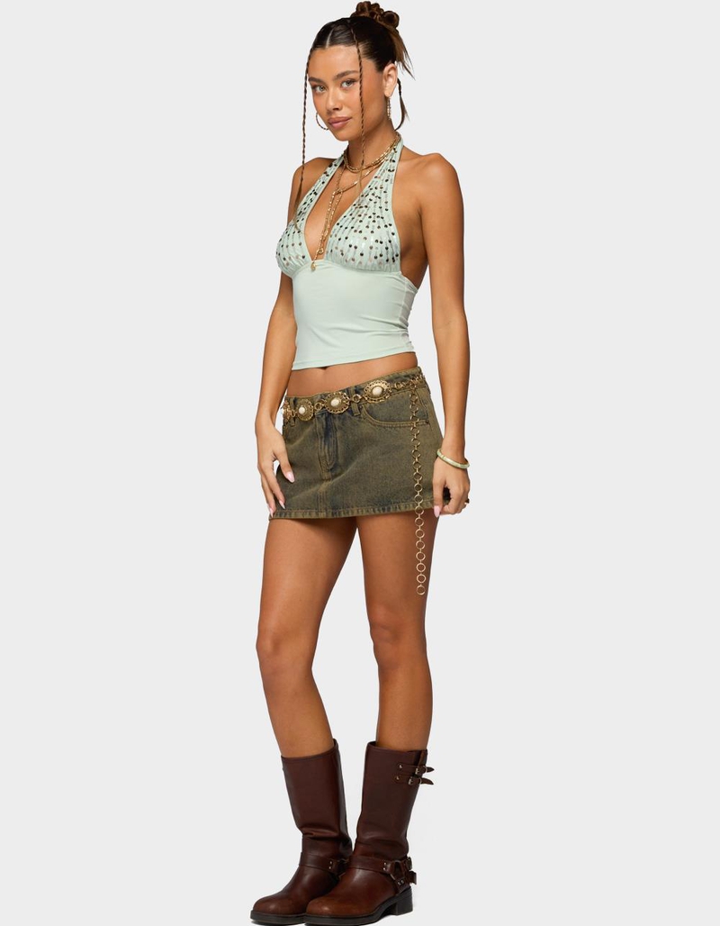 EDIKTED Sequin Plunge Neck Halter Top image number 3