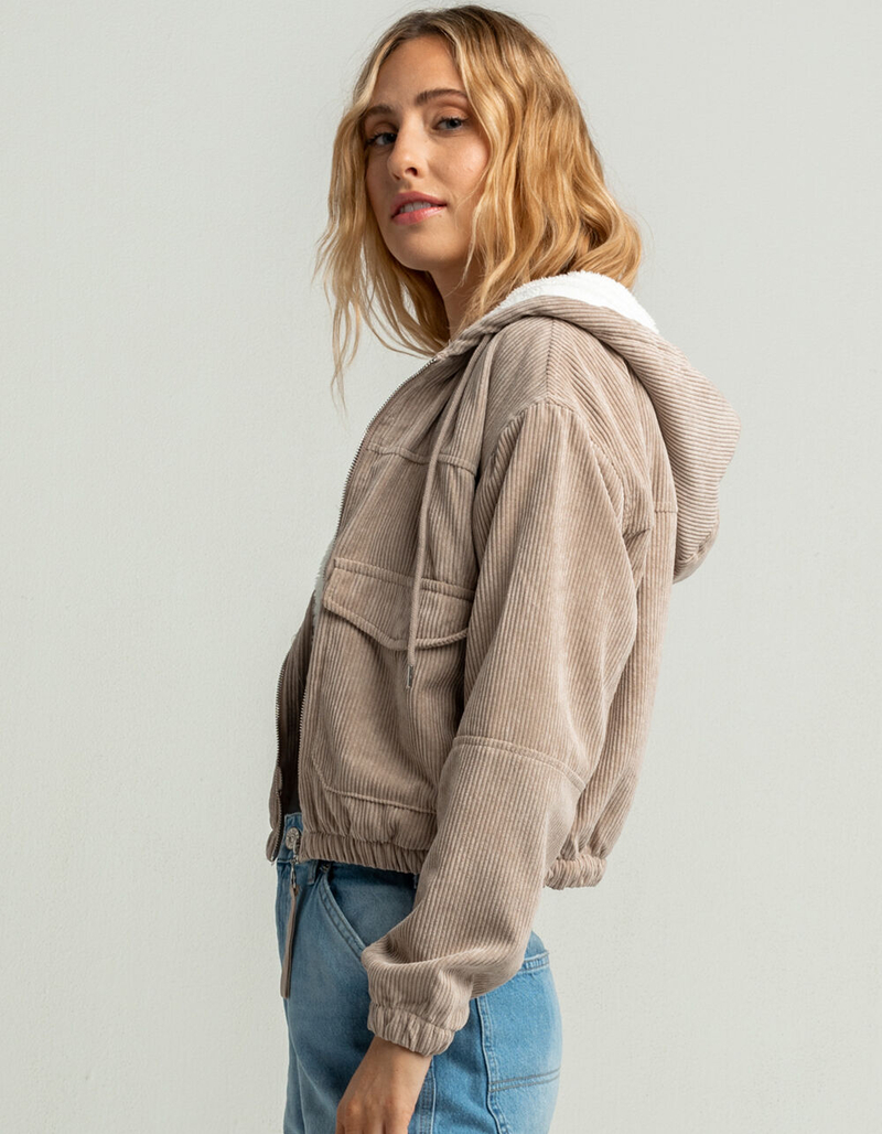 ASHLEY Corded Sherpa Womens Taupe Hooded Jacket image number 1