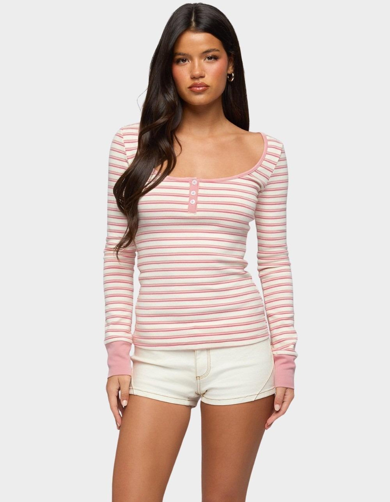 EDIKTED Jaida Striped Henley Top image number 0