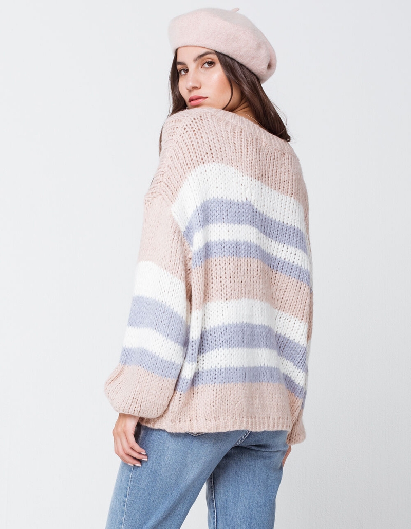 RSQ Fuzzy V Neck Stripe Womens Sweater image number 2