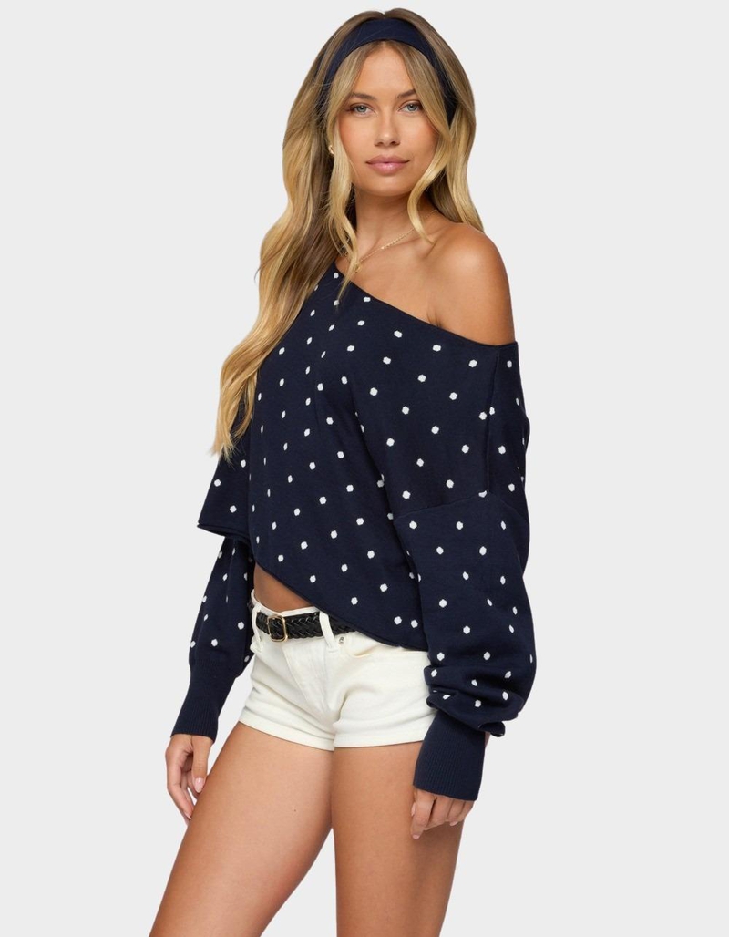 EDIKTED Oversized Off Shoulder Polka Dot Sweater image number 1