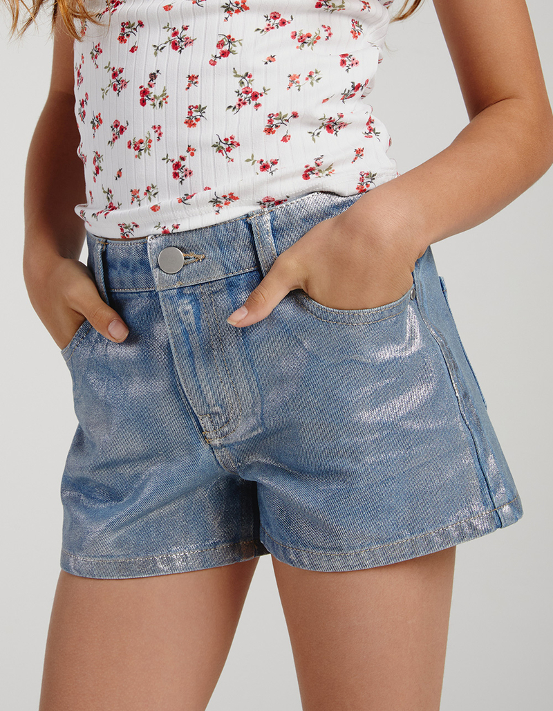 RSQ Girls Metallic Coated Denim Shorts BLUE COMBO 7 Tillys RSQ Girls Metallic Coated Denim Shorts BLUE COMBO 7 Tillys