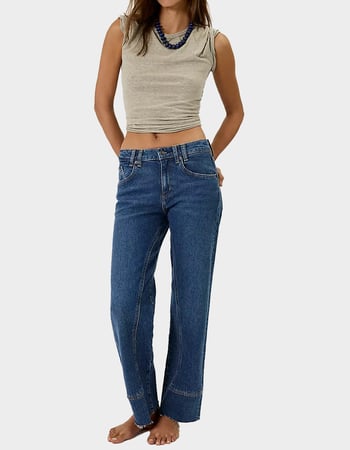 FREE PEOPLE Risk Taker Womens Mid Rise Straight Jeans Primary Image
