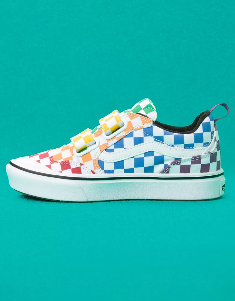 VANS Checkerboard ComfyCush New Skool Velcro Girls Shoes image number 2
