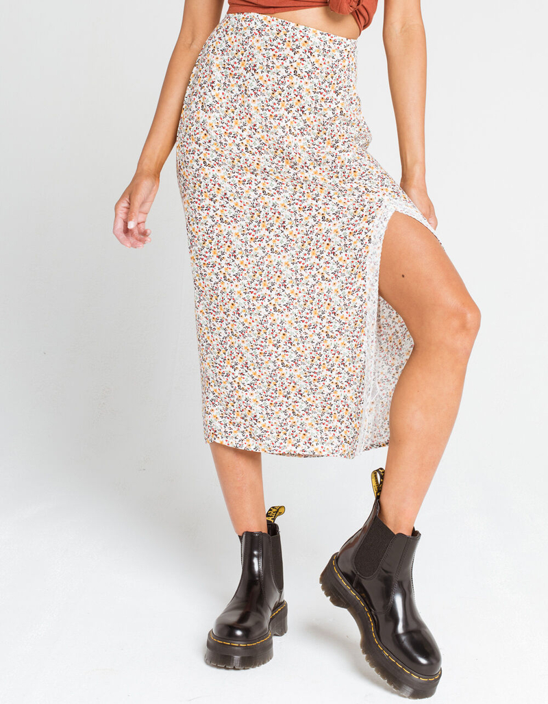 VIORE LA VIE Ditsy Floral Ivory Midi Skirt image number 1