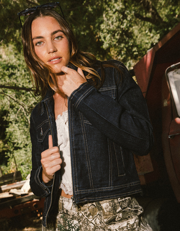 WEST OF MELROSE Zip Front Womens Denim Jacket Primary Image