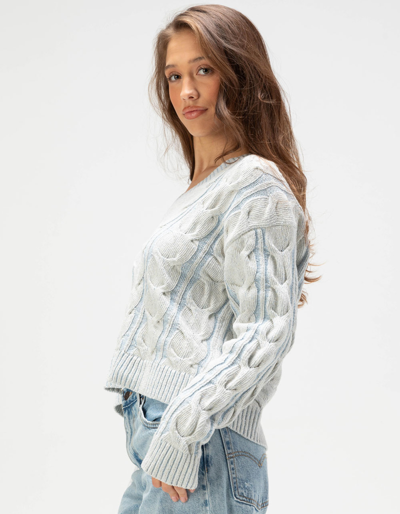 FREE PEOPLE Washed Cable Knit Womens V-Neck Sweater image number 2