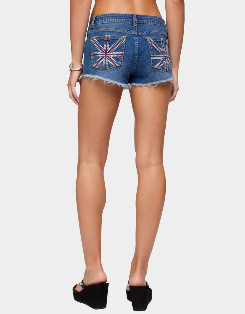 EDIKTED Union Jack Low Rise Denim Shorts image number 2