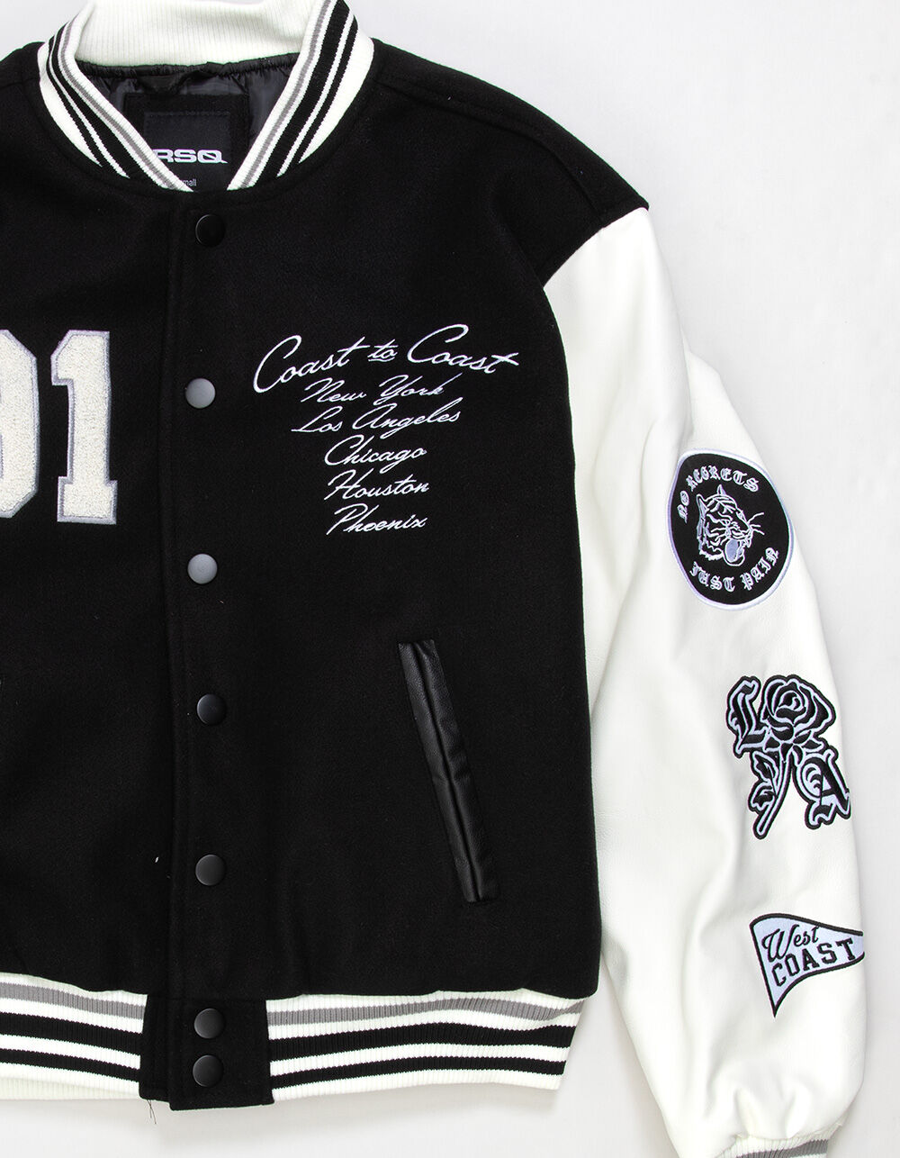 RSQ Mens Oversized Varsity Jacket - BLK/WHT | Tillys