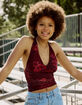FULL TILT Floral Mesh Womens Halter Top image number 1