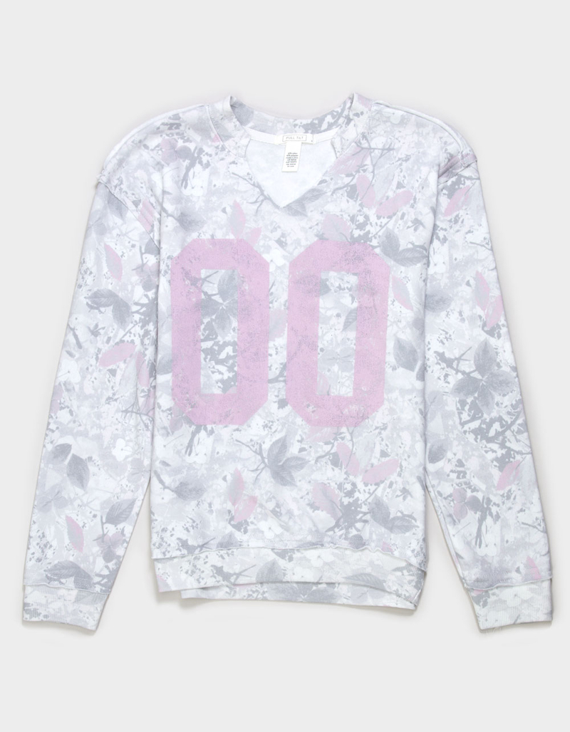 FULL TILT 00 Camo Girls Notch Crewneck Sweatshirt image number 0