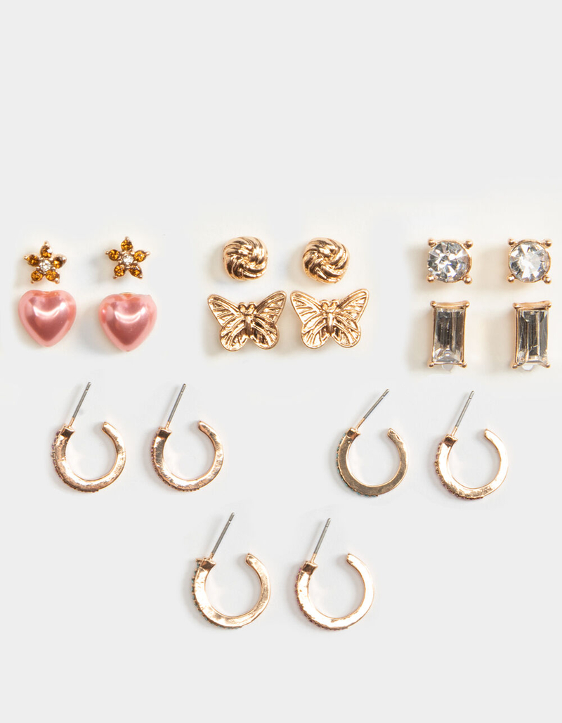 FULL TILT 9 Pair Rhinestone Heart Stud & Huggie Earring Set image number 0