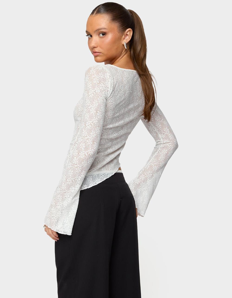 EDIKTED Mare Asymmetric Gem Sheer Lace Top image number 2