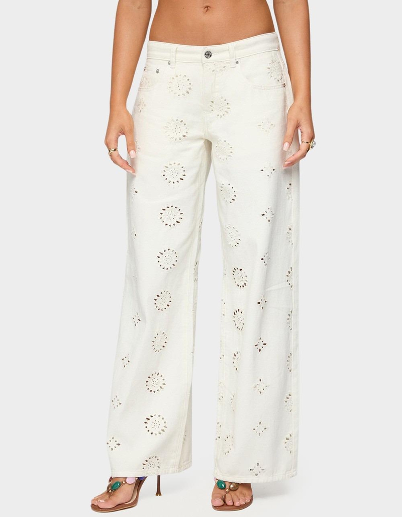 EDIKTED Eyelet Low Rise Wide Leg Jeans image number 0